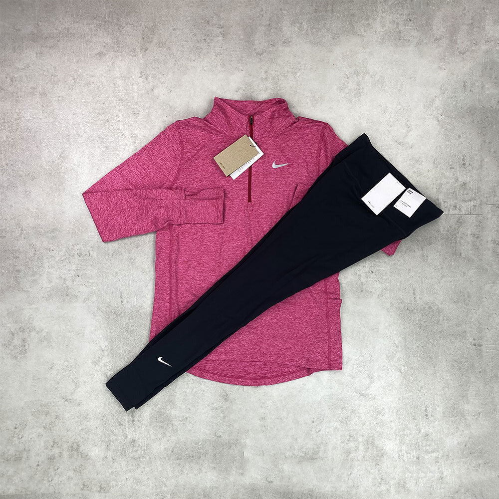 nke element half zip/ leggings pink/ black set women's