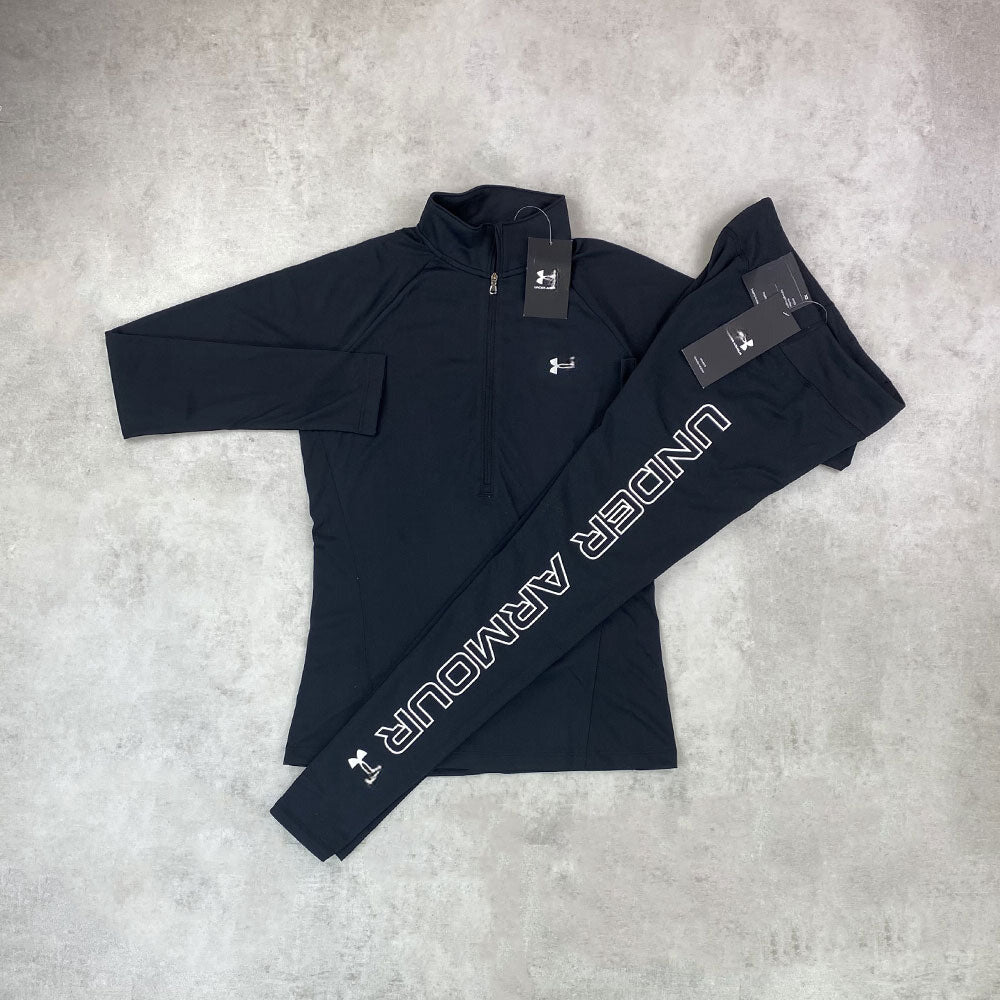 un arm half zip/ wordmark leggings set black women's