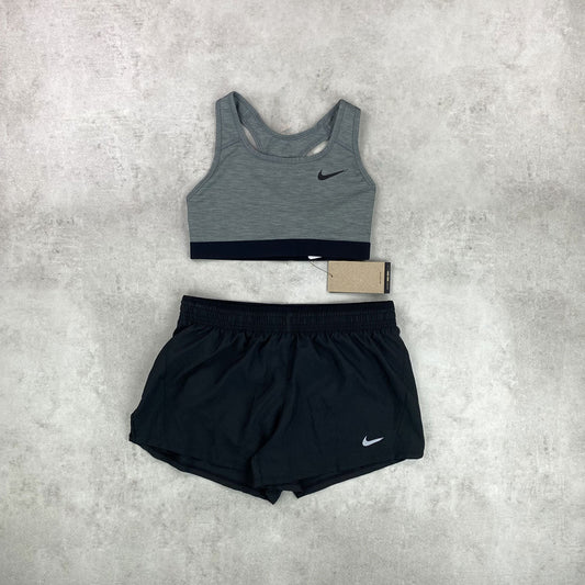 NKE Swoosh Bra/ Shorts Black/ Grey Set Women's