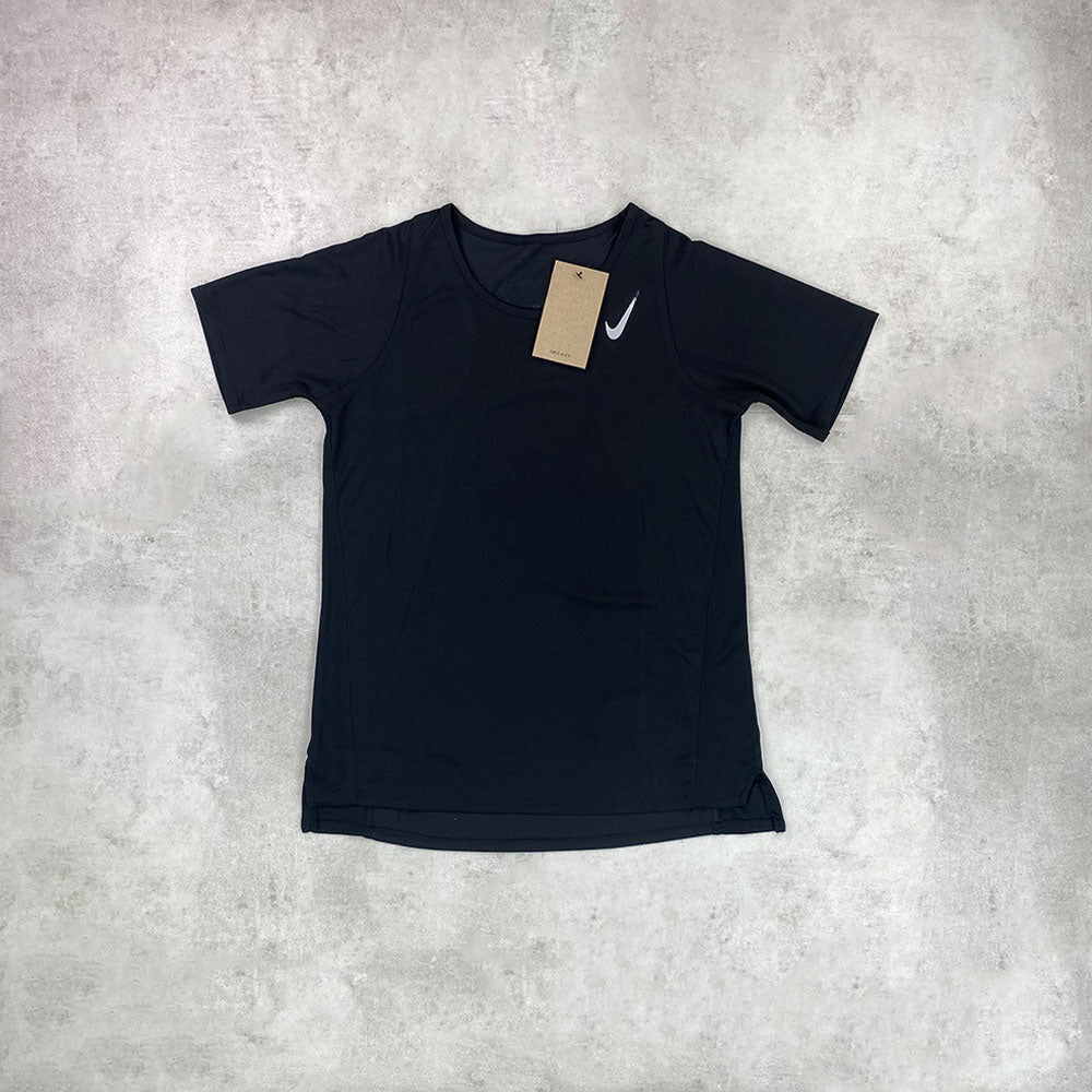 nke dri-fit short sleeve race top black women's